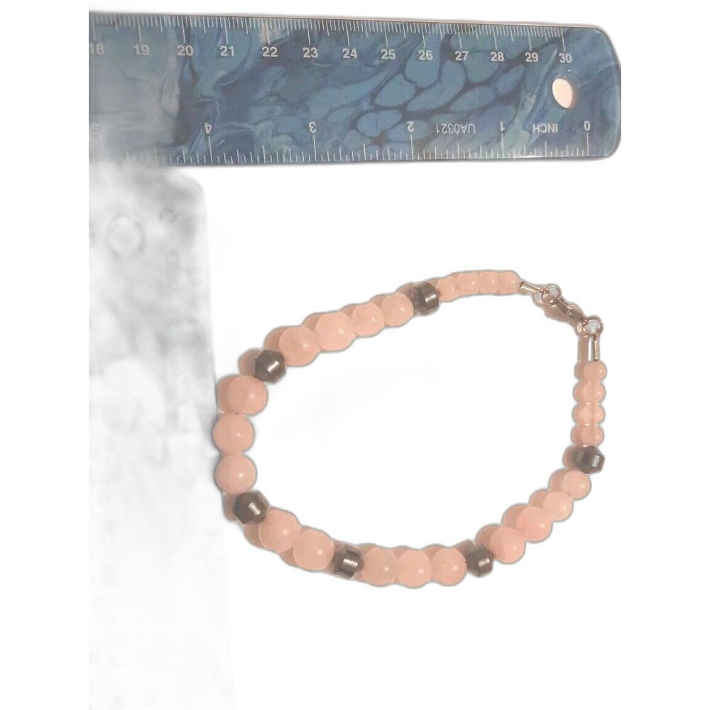 Rose Quartz And Hematite Large Anklet Lopster Claw Clasp